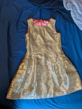 Cat & Jack Kids Gold Metallic A-Line Party Dress with Pink Lining Size M 7/8